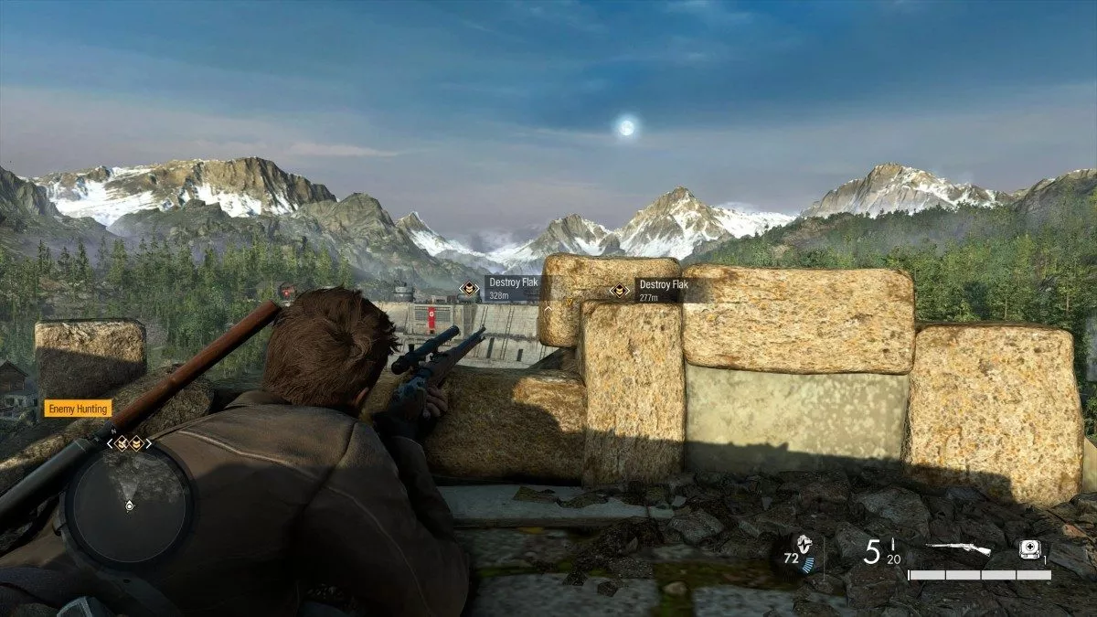 A sniper overlooks a scenic vista